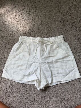 LOFT White High-Waist Drawstring Cotton Linen Shorts